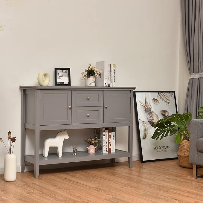 LOKO Buffet Cabinet with Storage, Multifunctional Console Table with Ample Storage Space, Sideboard with Drawers for Kitchen, Dining Room, Living Room or Entryway, 46 x 15 x 34 inches (Grey)