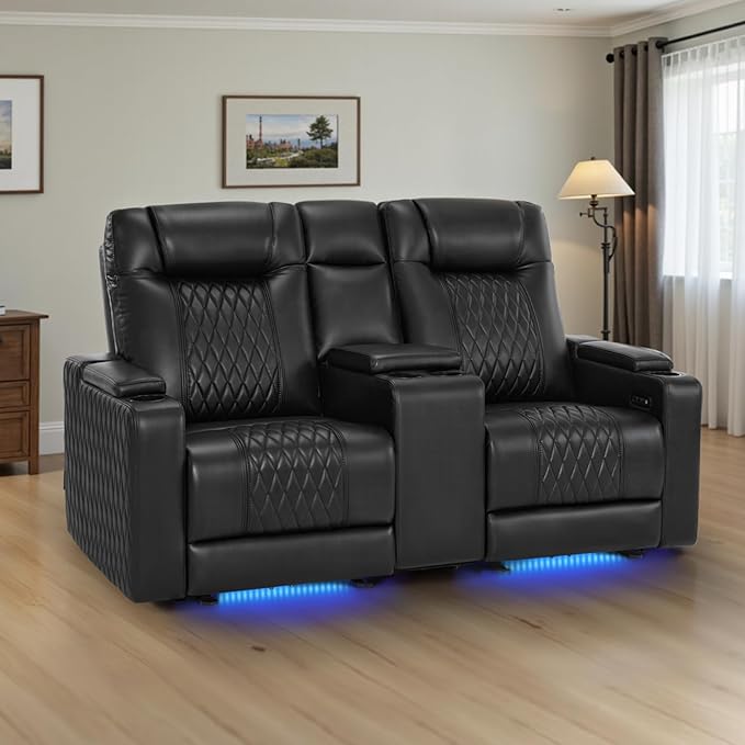 MCombo 80" Zero Gravity Oversized Power Reclining Loveseat with Adjustable Headrest for Living Room, Double Recliner Sofa with USB & Type C, Armrest Storage & LED Light HTS401SET