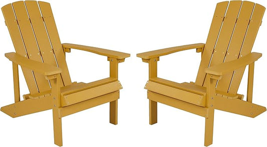 Flash Furniture Charlestown Poly Resin Adirondack Chair - Yellow - All Weather - Indoor/Outdoor - Set of 2