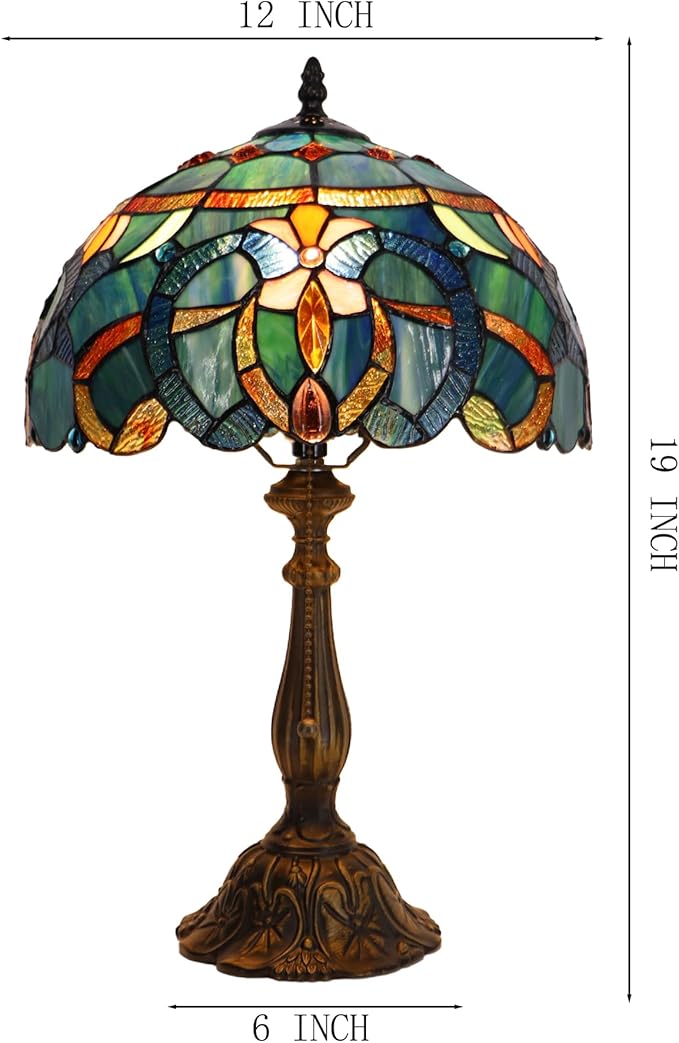 Tiffany Lamp Table Lamp Bedside Reading Light W12H19 Inches (Blue Baroque Style)