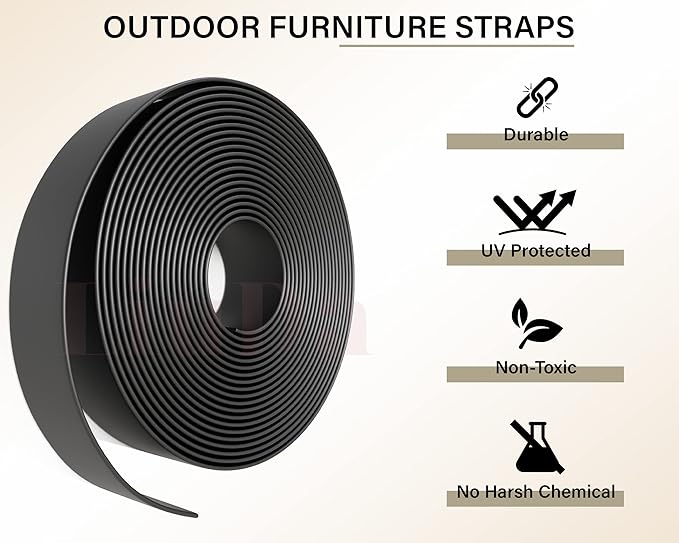 2" x20' ft Vinyl Straps for Patio Chairs Repair Outdoor Lawn Furniture Replacement Strap Strapping Matte Finish (Black) + 20 Rivets