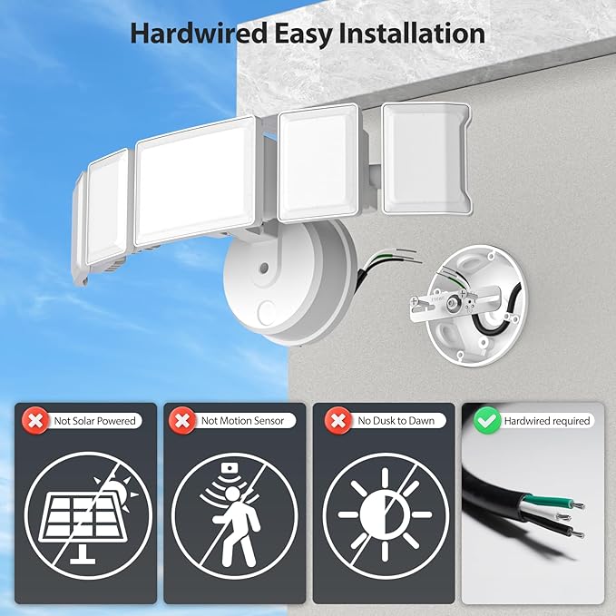Olafus 100W Flood Light Outdoor 2 Pack, Switch Controlled 10000LM, 6500K LED Security Floodlight with 5 Adjustable Head, IP65 Waterproof Wired for House Yard White