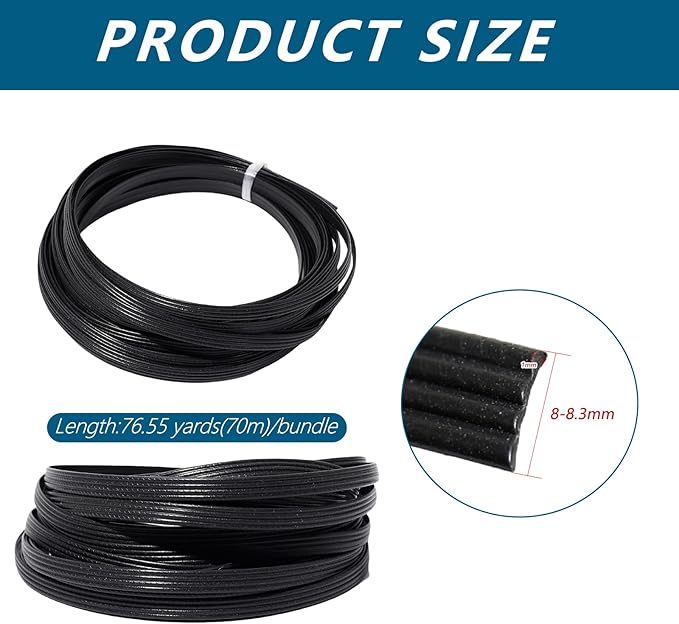 SUQ I OME Wicker Repair Kit, 230Ft/70m Synthetic Rattan Repair Material Waterproof Flat Ribbon for Garden Patio Furniture and Rattan Chair Sofa Basket(8mm W x1.2mm THK)-Black Stripes