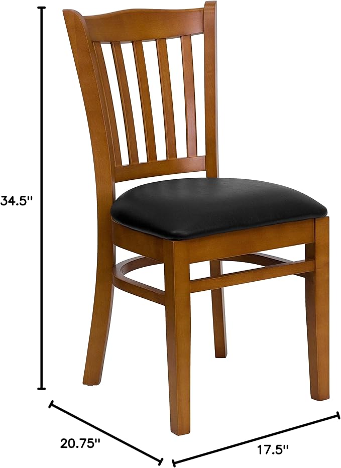 Flash Furniture 4 Pk. HERCULES Series Vertical Slat Back Cherry Wood Restaurant Chair - Black Vinyl Seat