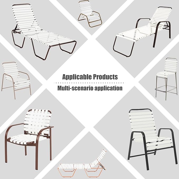 Vinyl Straps for Patio Chair Repair Kit 2'' Wide 20 Ft Long Replacement Straps + 20 Free Rivets for Outdoor Lawn Furniture Chaise Lounge Repair (White)