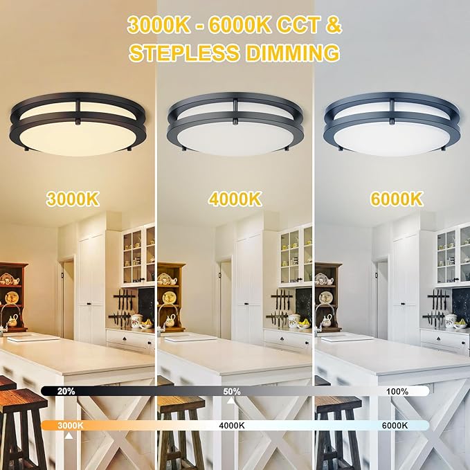 Kalium LED Ceiling Light with Remote 10 Inch Flush Mount Ceiling Light Fixture, 18W 3000K-6000K Adjustable Color Temperature, Dimmable Lighting Fixtures for Kitchen Bedroom. Hardwired
