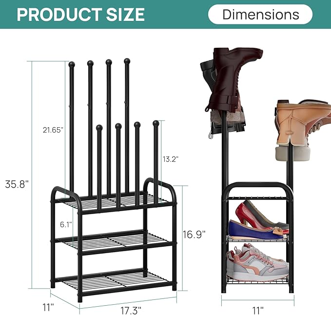 Black Boot Rack, Small Boot Rack Organizer, Tall Boots with Shoe Rack for Closet, Shoe Shelf Storage Organizer for Entryway Small Space