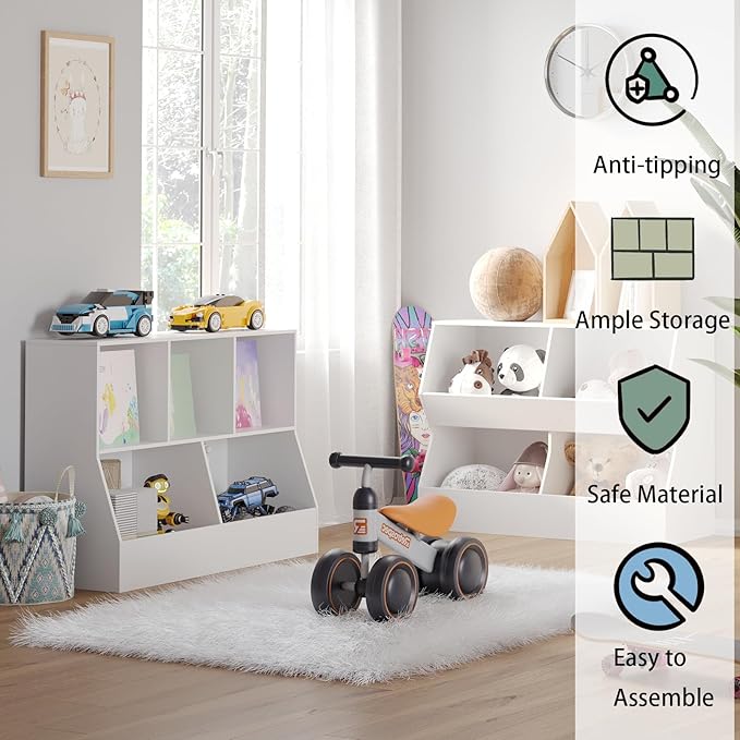 DINZI LVJ Toy Storage Organizer, Kids Bookshelf, Wood Toy Storage Cabinet, 5 Cubby Children Bookcase, 39.4" L Toddler Book Shelf for Playroom, Living Room, Nursery, Hallway, School, White