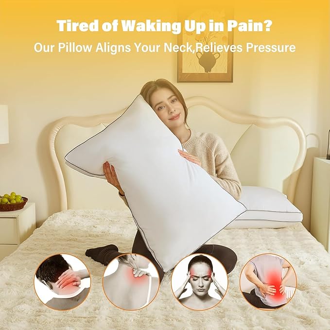 Goose Down Pillows for Neck Pain - Perfect Balance of Softness and Support, Relief for Side and Back Sleepers, Hotel Down Pillows Large Size Set of 1