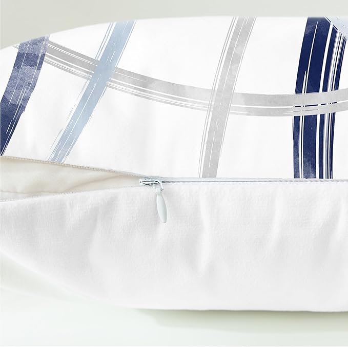 CaliTime Throw Pillow Cases Pack of 2 Cozy Fleece Arc-Shaped Abstract Geometric Lines Decorative Cushion Covers for Couch Bed Sofa Farmhouse Decoration 22 X 22 Inches Navy Baby Blue Grey