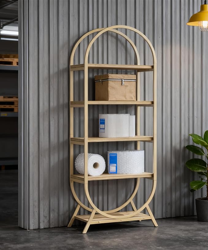 Arched Bookshelf,5-Tier Tall Wide Open Bookshelf,Modern Brown Storage Bookshelves, Freestanding Display Rack Shelving Unit for Office, Bedroom, Living Room, Easy Assembly, Brown