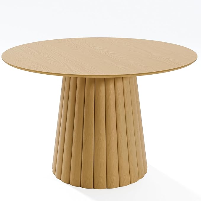 Casaphoria 46" Round Dining Table, Modern Wood Kitchen Table with Cone Shaped Strip Convex Base for Living Room & Dining Room, Easy Assembly Farmhouse Furniture for 4-6, Oak