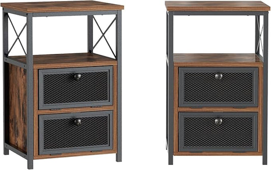 VECELO Nightstand Set of 2, End Table with Flip Drawer, Modern Night Stand for Bedroom,Living Room, Office, Easy Assembly, Brown