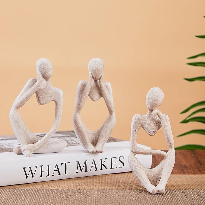 Bookshelf Decor Thinker Statue Home Office - Aesthetic Abstract Art Sculptures Coffee Table Figurine - Reading Minimalist Decorative Ornaments Objects for Coffee Table Desk Hutch Shelf Right