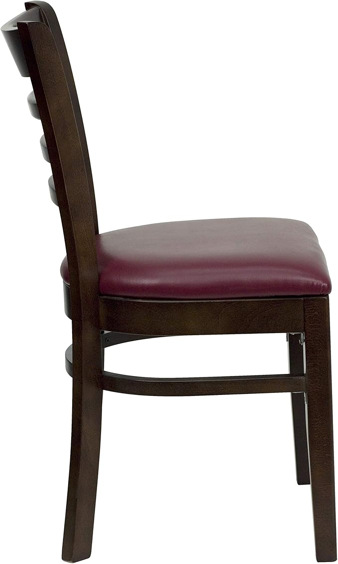 Flash Furniture 2 Pk. HERCULES Series Ladder Back Walnut Wood Restaurant Chair - Burgundy Vinyl Seat