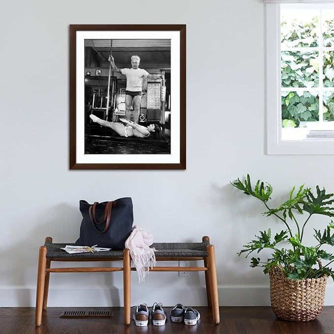 ART.COM Wall Premium Photographic Print Opera Singer Roberta Peters Balancing Her Trainer, Joseph Pilates, on Her Operatic Breadbasket on Brown Frame by Michael Rougier, 32" x 40"