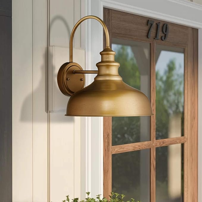 zeyu 2 Pack Industrial Wall Light, 11 inches Barn Light Fixture, Hand-Painted Gold Finish, 02A390-2 AG