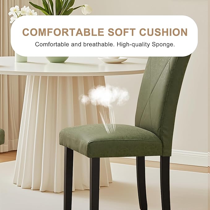 VECELO Upholstered Dining Chairs Set of 2, Modern PU Leather and Solid Wood Legs & High Back for Kitchen/Living Room- Green