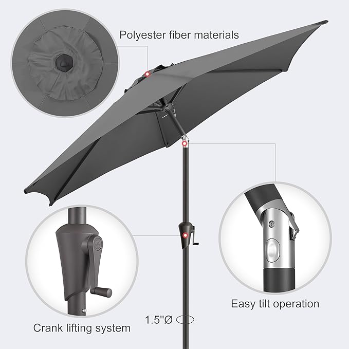 7.5FT Outdoor Patio Umbrella - Table Umbrella Waterprool UV Protection, Sombrillas de Patio with Push Button Tilt, Sun Umbrella for Pool, Porch, Garden, Deck, Backyard (Anthracite)
