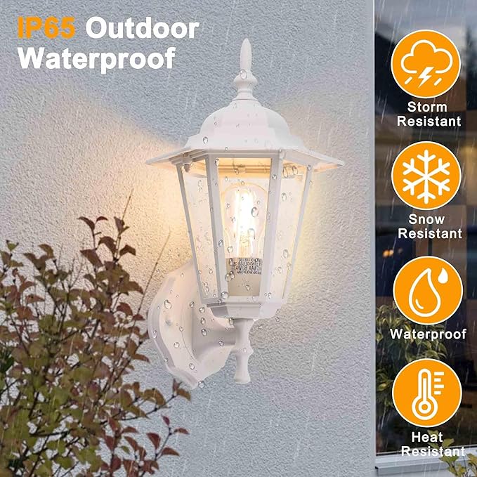 Outdoor Wall Lantern, Exterior Waterproof Wall Light Fixtures with Clear Glass, Die-Aluminum Porch Light, Anti-Rust Outside Lighting for Patio Front Door Entryway, Matte White, 2-Pack