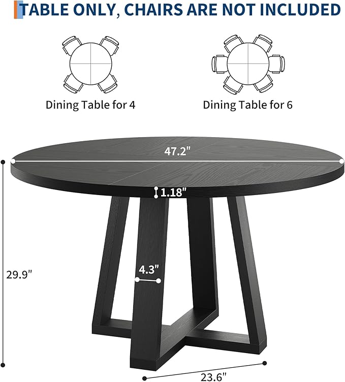 Garvee Round Dining Table for 4-6 People, 47" Modern Kitchen Dinner Table with Wooden Cross Pedestal Base for Living Room(Table Only)