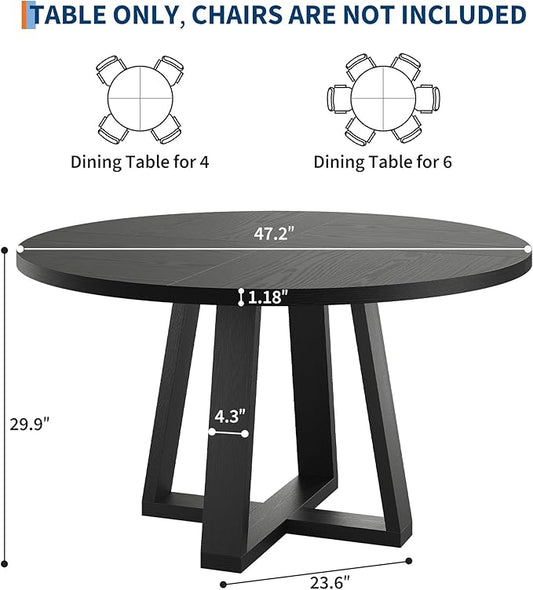Garvee Round Dining Table for 4-6 People, 47" Modern Kitchen Dinner Table with Wooden Cross Pedestal Base for Living Room(Table Only)
