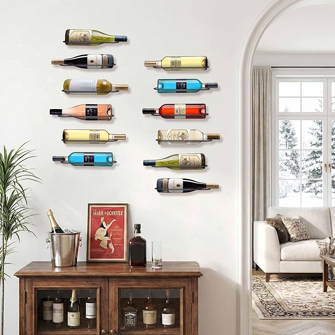 Wall Mounted Wine Rack: Metal Wall Mount Wine Bottle Holder - for Wine Cellar Home Kitchen Bar Decor - 4Pcs