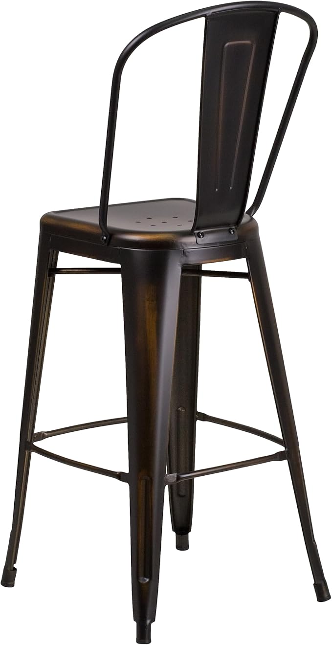 Flash Furniture Commercial Grade 30" High Distressed Copper Metal Indoor-Outdoor Barstool with Back