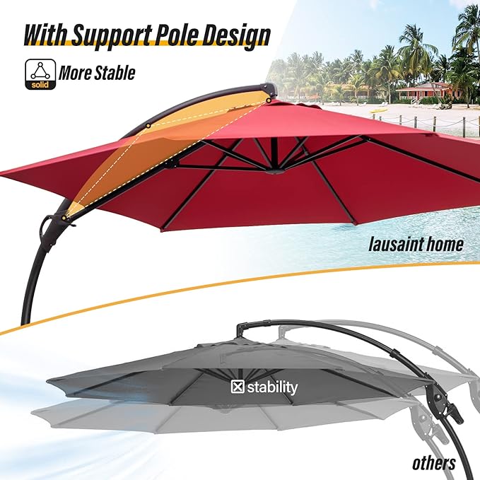 LAUSAINT HOME Outdoor Patio Umbrella with Base included, Deluxe Curvy Cantilever Umbrella Heavy Duty Offset Hanging Umbrella
