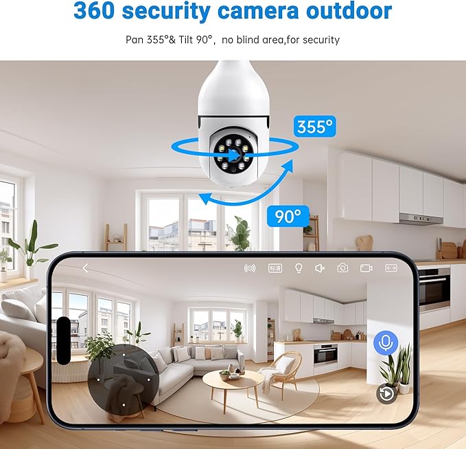 Light Bulb Security Camera -5G& 2.4GHz WiFi Camera Outdoor Wireless Motion Detection and Alarm,Two-Way Talk,Color Night Vision, Lightbulb Security Cameras Outdoor Compatible with Alexa,2 Pack