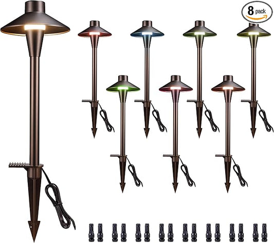 Smart RGBCW Landscape Path Lights, 12V App Color Changing Pathway Light Wired Waterproof with Timer, Hat Shape Low Voltage LED Outdoor Pathlight Aluminum 5W ORB for Sideway Step (8 Pack)
