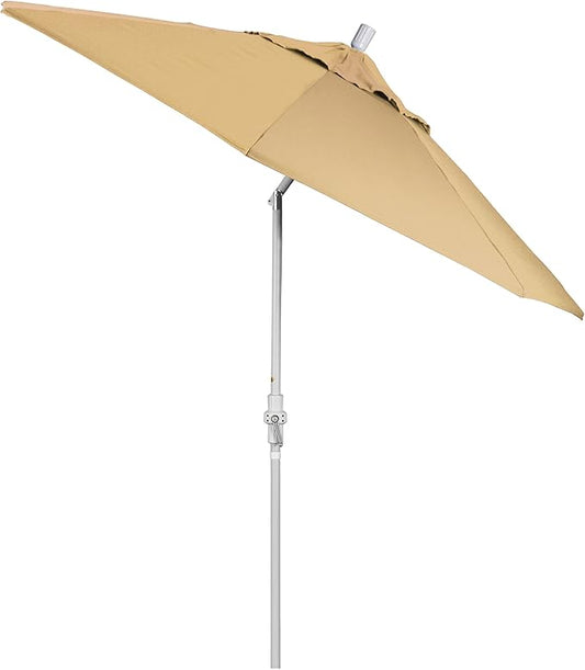 California Umbrella 9' Round Aluminum Pole Fiberglass Rib Market Umbrella, Crank Lift, Collar Tilt, White Pole, Champagne Olefin