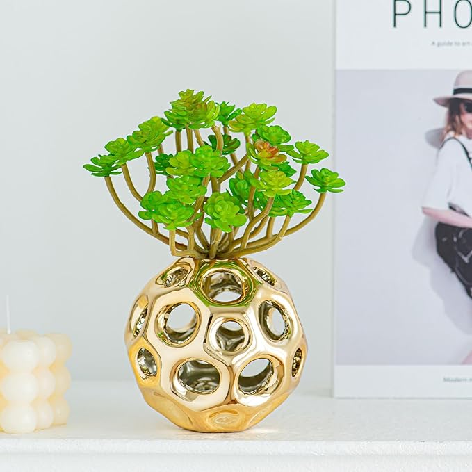 Gold Knot Orbs Decorative Objects, Modern Geometric Balls Centerpieces, Orb Knick Knacks Home Decor, Ceramic Coffee Table Sculptures for Living Room, Bedroom, Office Desktop, Bookshelf (Gold)