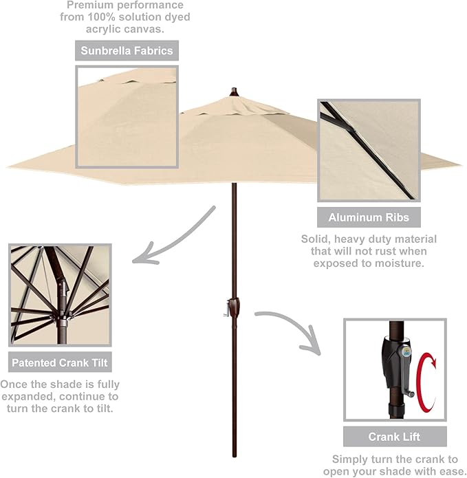 California Umbrella 9' Rd Sunbrella Aluminum Patio Umbrella, Crank Lift, Auto Tilt, Bronze Pole, Canvas