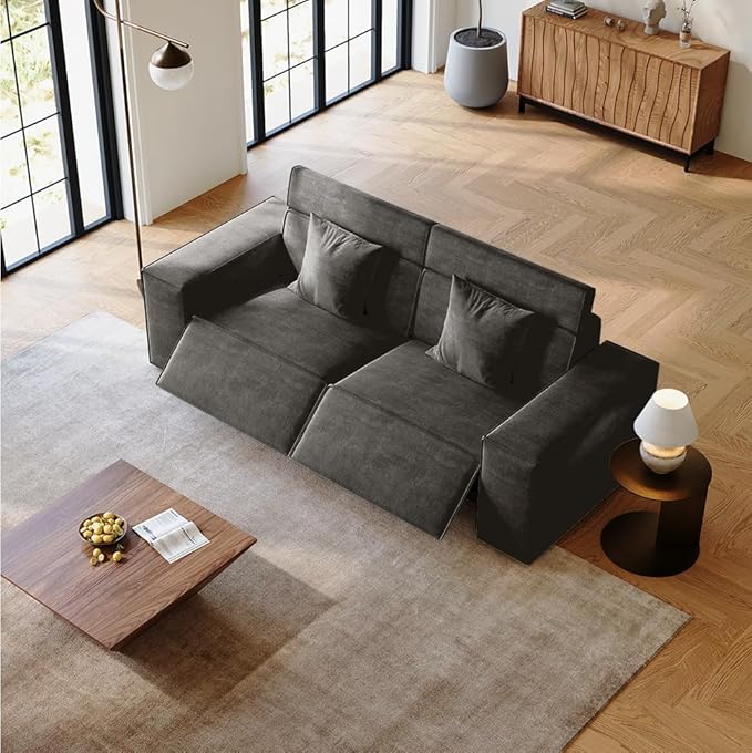 85" Power Sofa for Living Room, Performance Fabric Sofa, Seats with Pillows, Mid Century Modern Couch, Sectional Sofas with Recliners, Dark Grey