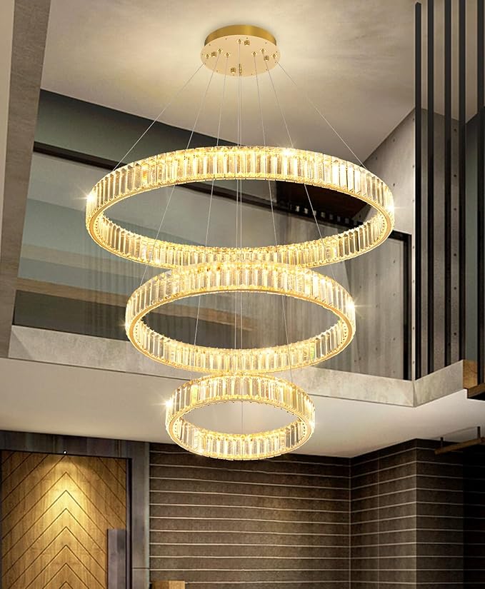 16‘’+24‘’+32'' Modern Ring Chandelier Crystal Chandeliers for Dining Room Round LED Dimmable Ceiling Light Fixture for Living Room Bedroom Lighting Gold