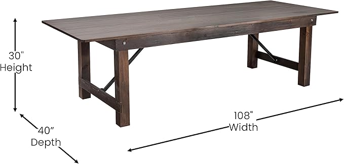 Flash Furniture Hercules Commercial Grade Farmhouse Dining Table | Solid Pine Foldable Table for 10 in Antique Rustic Mahogany | Rustic Charm for Home and Events