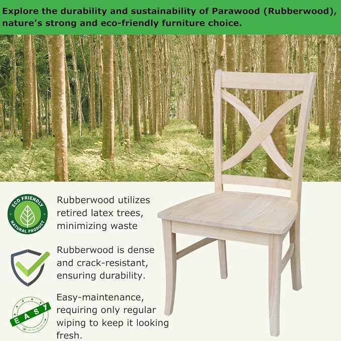 Set of Two Vineyard Curved X Back Dining Chairs, Unfinished