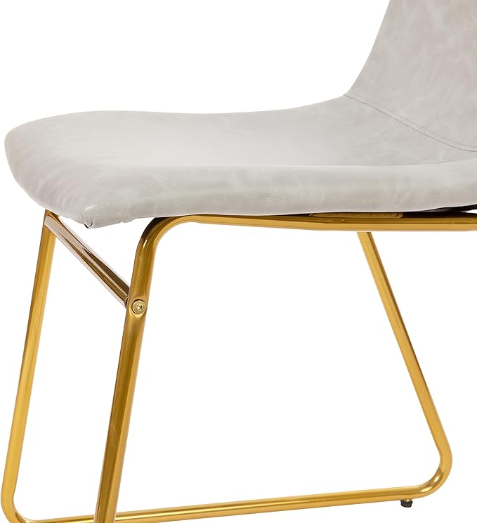 Taylor & Logan Butler 18 inch Dining Table Height Chair, Mid-Back Sled Base Dining Chair in Light Gray Faux Leather with Gold Frame, Set of 2