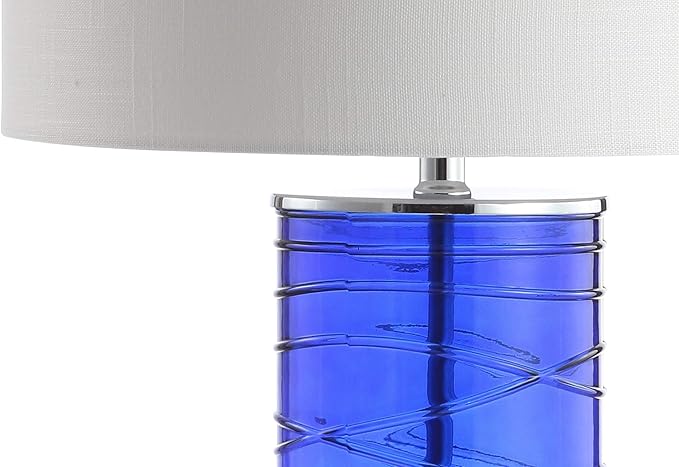 JONATHAN Y 27.5" Cobalt Modern Fused Glass Table Lamp Set of 2 for Bedroom Living Room, Coastal Nightstand Bedside Lamp with White Linen Shade, LED Bulbs Included (JYL4017D-SET2)