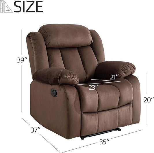 EBELLO Manual Recliner Chair, Classic and Fabric Recliner Sofa with Overstuffed Arms and Back for Living Room, Bedroom, Brown