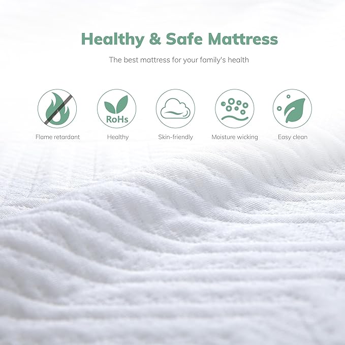 MLILY EGO White 10 Inch Full Green Tea Memory Foam, Gel Mattress Bed in a Box, CertiPUR-US Certified, Double Mattress, 54"x75", Medium Firm