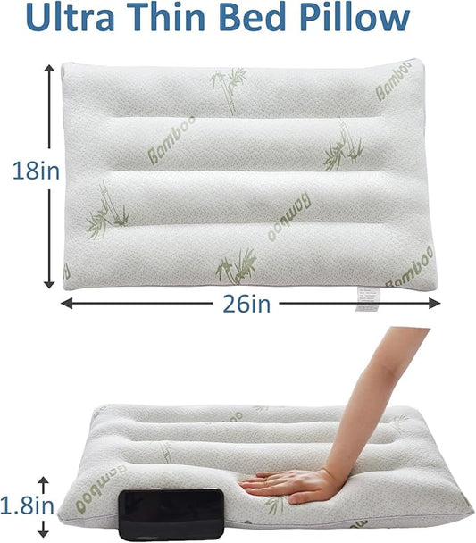 SWTMERRY Ultra Thin Pillows for Sleeping, Flat Pillows for Stomach & Side Sleepers, Rayon Derived from Bamboo, 7D High Support 2.5 inch Height Slim Bed Pillow