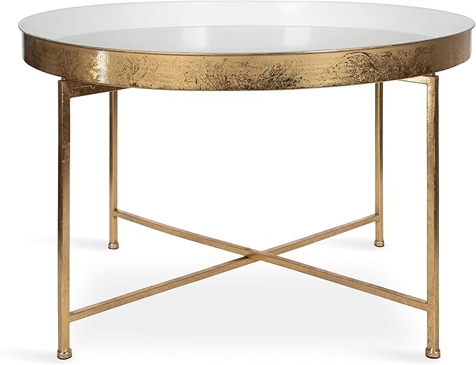 Kate and Laurel Celia Modern Glam Round Metal Coffee Table, 28.25" x 28.25" x 19", White and Gold Leaf, Chic Sophisticated Accent Table