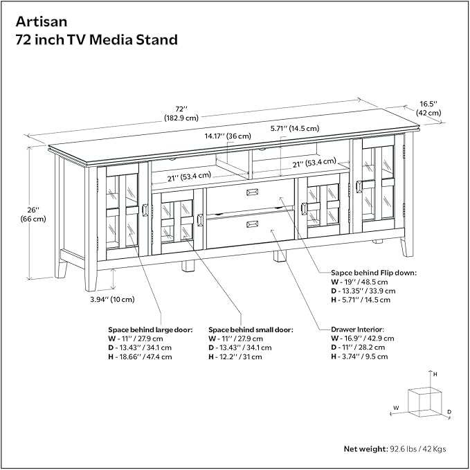 SIMPLIHOME Artisan TV Stand - 72 inch Wide Solid Wood Media Console in Honey Brown, Contemporary Entertainment Center for Living Room for TVs up to 80 Inches with Glass Cabinets and Cable Management