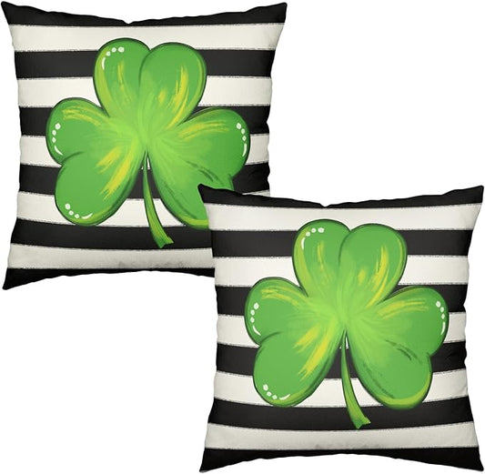 St Patricks Day Throw Pillow Covers 22x22 Set of 2 Black White Striped Green Shamrock Clover Pillow Covers Holiday Spring St Patricks Decorative Pillow Cases for Bed Couch Sofa