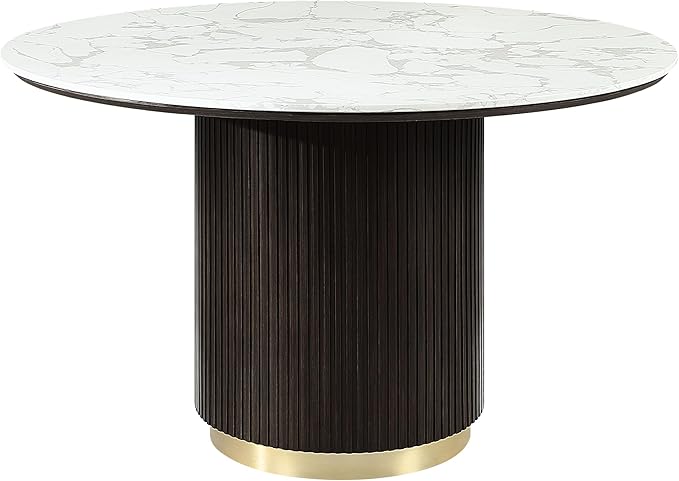 Acme Clayten Wood & Artificial Marble Round Dining Table in White & Espresso