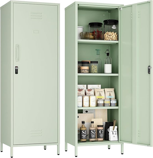 Metal Storage Cabinet, Steel File Locker with 3 Shelves 59.06-inch high for School, Living Room, Bedroom, Office (Green, H59.06'')