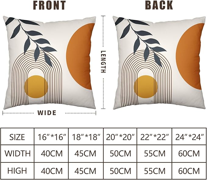 Boho Sun Throw Pillow Covers Mid Century Modern 20x20 Pillow Covers Set of 2 Geometric Abstract Leaves Outdoor Pillow Cases Minimalist Farmhouse Decorative Pillowcase for Home Couch Sofa