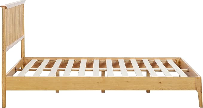 NTC Ruby Wooden Bed Frame with Headboard, Solid Wood Foundation with Silent Slats and Wood Central Supports, 1000 Lb Capacity, Effortless Assembly (Rustic Oak, Queen)
